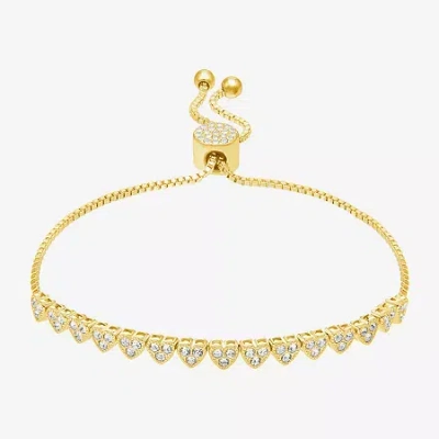Sparkle Allure Womens White Crystal 14k Gold Over Brass Heart Bolo Bracelet In Transparent