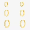 Sparkle Allure Womens White Crystal 18k Gold Over Brass 3 Pair Earring Set In Transparent