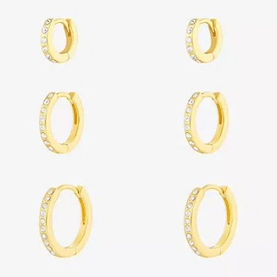 Sparkle Allure Womens White Crystal 18k Gold Over Brass 3 Pair Earring Set In Transparent