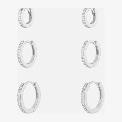 Sparkle Allure Womens White Crystal 3 Pair Earring Set In Transparent