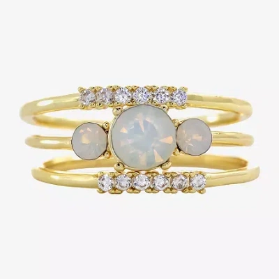 Sparkle Allure Womens White Cubic Zirconia 14k Gold Over Brass 3-stone Delicate Ring Set In Transparent