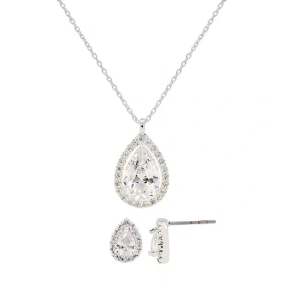 Sparkle Allure Womens White Cubic Zirconia Pure Silver Over Brass Pear 2-pc. Jewelry Set In Metallic