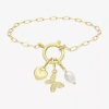 Sparkle Allure Womens White Cultured Freshwater Pearl 14k Gold Over Brass Butterfly Heart Charm Bracelet In Transparent