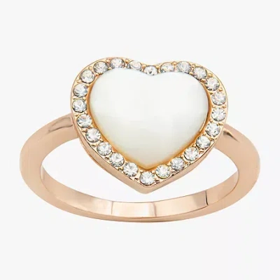 Sparkle Allure Womens White Cultured Freshwater Pearl Mother Of Pearl 18k Rose Gold Over Brass Heart Halo Cocktail 