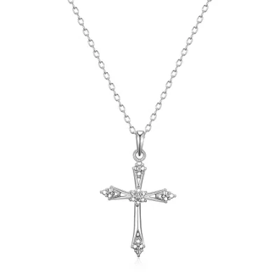 Sparkle Allure Womens White Diamond Accent Pure Silver Over Brass Cross 18 Inch Pendant Necklace In Transparent