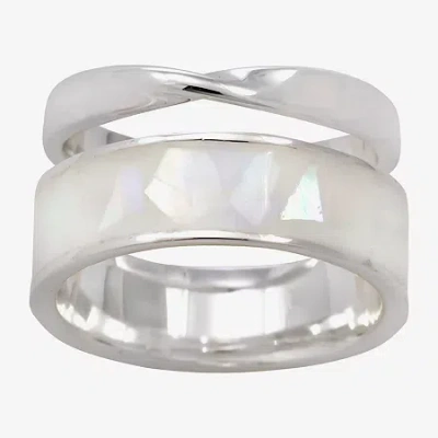 Sparkle Allure Womens White Mother Of Pearl Pure Silver Over Brass Ring Set In Transparent