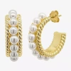 Sparkle Allure Womens White Simulated Pearl 14k Gold Over Brass 26mm Hypoallergenic Hoop Earrings In Transparent