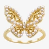 Sparkle Allure Womens White Simulated Pearl 14k Gold Over Brass Butterfly Cocktail Ring In Transparent