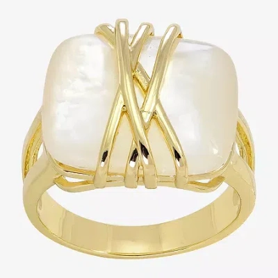 Sparkle Allure Womens White Simulated Pearl 14k Gold Over Brass Cocktail Ring