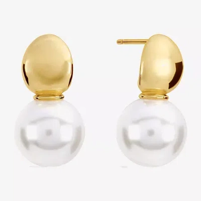 Sparkle Allure Womens White Simulated Pearl 14k Gold Over Brass Drop Earrings In Yellow