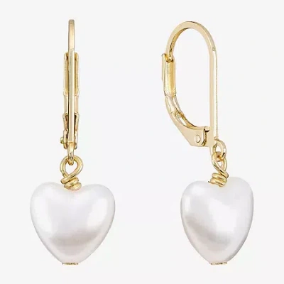 Sparkle Allure Womens White Simulated Pearl 14k Gold Over Brass Heart Drop Earrings In Yellow