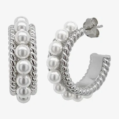 Sparkle Allure Womens White Simulated Pearl 26mm Hypoallergenic Hoop Earrings In Transparent