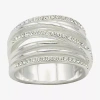 Sparkle Allure Wrap Faux Stacked Womens 7.5mm Crystal Pure Silver Over Brass Bypass Band In Metallic