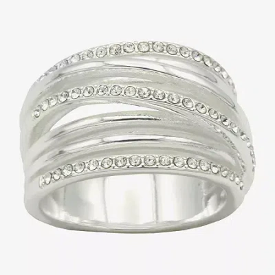 Sparkle Allure Wrap Faux Stacked Womens 7.5mm Crystal Pure Silver Over Brass Bypass Band In Metallic