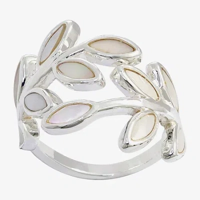 Sparkle Allure Wrap Womens 21.5mm White Mother Of Pearl Pure Silver Over Brass Bypass Band In Metallic
