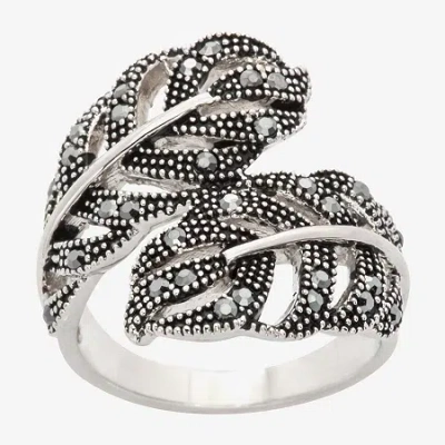 Sparkle Allure Wrap Womens 3mm Black Crystal Pure Silver Over Brass Bypass Band In Metallic