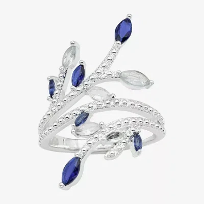 Sparkle Allure Wrap Womens Blue Crystal Pure Silver Over Brass Bypass Cocktail Ring In Metallic