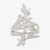 Sparkle Allure Wrap Womens Cubic Zirconia Pure Silver Over Brass Flower Bypass Cocktail Ring In Metallic