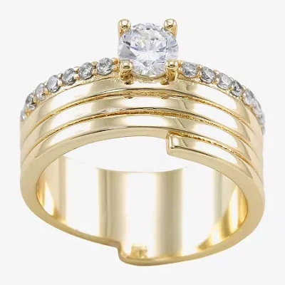 Sparkle Allure Wrap Womens Cubic Zirconia Pure Silver Over Brass Round Cocktail Ring In Gold