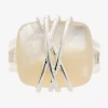 Sparkle Allure Wrapped Womens White Mother Of Pearl Pure Silver Over Brass Cocktail Ring In Metallic