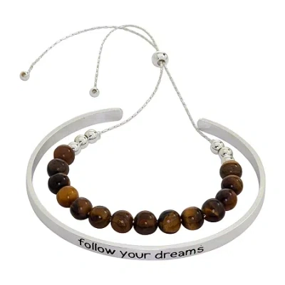 Sparkle Allure You & Me Womens 2-pc. Brown Tiger's Eye Pure Silver Over Brass Bracelet Set In Transparent