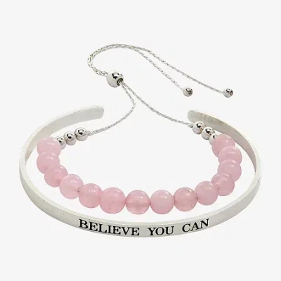 Sparkle Allure You & Me Womens 2-pc. Pink Quartz Pure Silver Over Brass Bracelet Set In Transparent