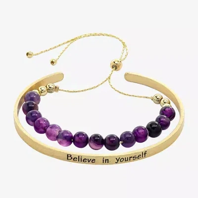 Sparkle Allure You & Me Womens 2-pc. Purple Amethyst 14k Gold Over Brass Bracelet Set In Transparent