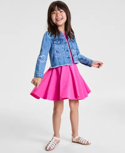 Sparkle & Shine Kids' Little Girls Heart Denim Jacket & Dress, 2 Piece Set In Pink