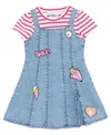 Sparkle & Shine Toddler And Little Girls 2-piece Stripe T-shirt And Denim Jumper Dress Set