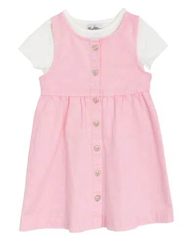 Sparkle & Shine Kids' Toddler And Little Girls 2-piece T-shirt And Denim Dress Set In Pink