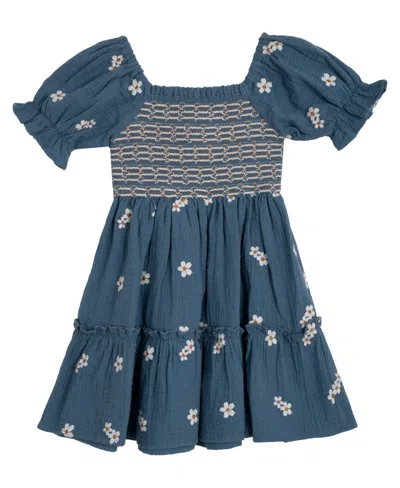 Sparkle & Shine Kids' Toddler And Little Girls Daisy Embroidered Dress In Blue