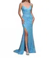 Sparkle Bridal Couture Long Fitted Sequin Prom Dress In Light Blue In Blue
