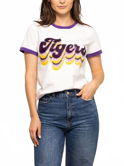 Sparkle City Retro Tiger Tee In White In Multi