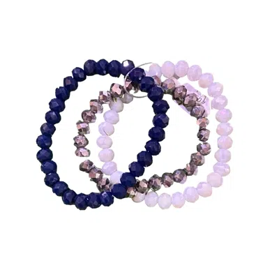 Sparkly South Wholesale 3 Stretchy Beaded Cowboys Bracelets In Silver/white/blue In Multi
