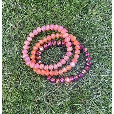 Sparkly South Wholesale Beaded Stretchy Bracelets Set In Champagne/bronze/peachy Orange In Multi