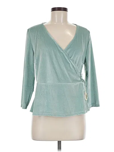 Spartina 449 3/4 Sleeve Top Teal Plunge Neckline Tops