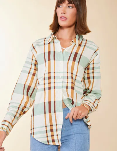 Spartina 449 Aida Buttonfront Shirt Kalalanta Plaid Cream In White