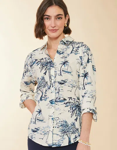 Spartina 449 Aida Relaxed Buttondown Clara Seascape Cream In Neutral