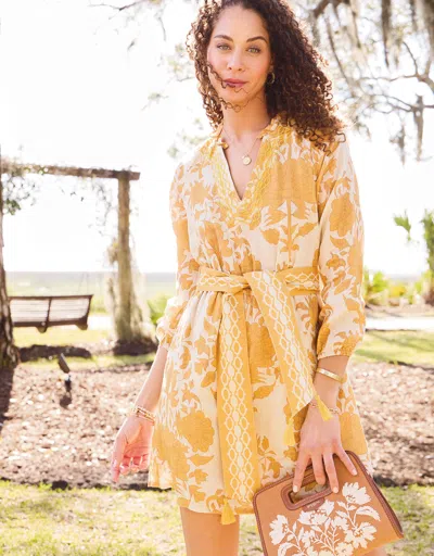Spartina 449 Analisa Linen Dress Mcallister Boho Gold In Yellow