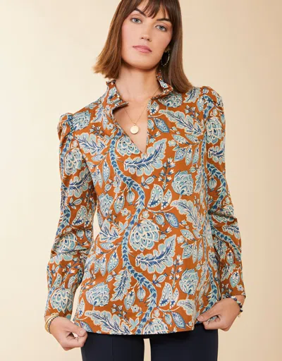 Spartina 449 Bethany Blouse Kalalanta Blooming Vines Brown