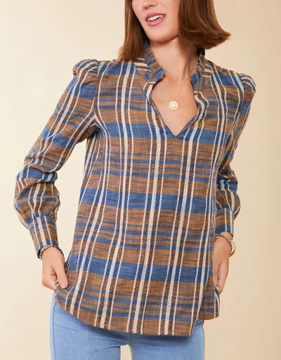 Spartina 449 Bethany Blouse Kalalanta Plaid Navy In Brown