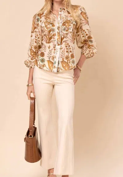 Spartina 449 Claudette Blouse In Woodblock Floral Cream In Brown