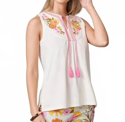 Spartina 449 Daisy Embroidered Faye Top In Cream In White