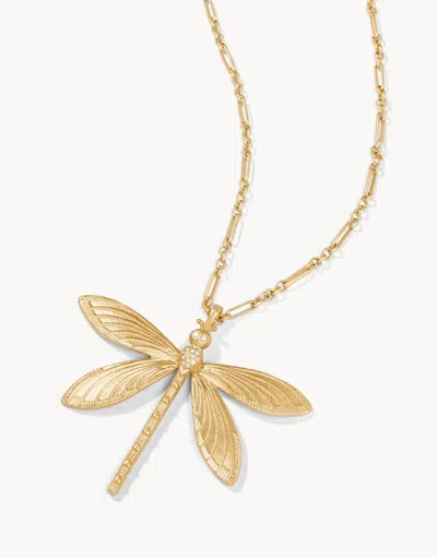 Spartina 449 Dragonfly Necklace Gold/white Opal In Orange