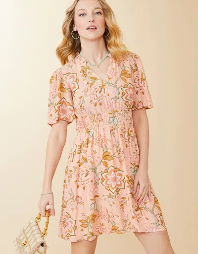 Spartina 449 Elayne Splitneck Dress Calm Waters Floral Chintz In Pink