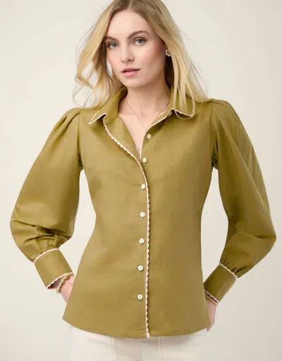 Spartina 449 Gloria Button Front Long Sleeve Blouse In Willow In Green