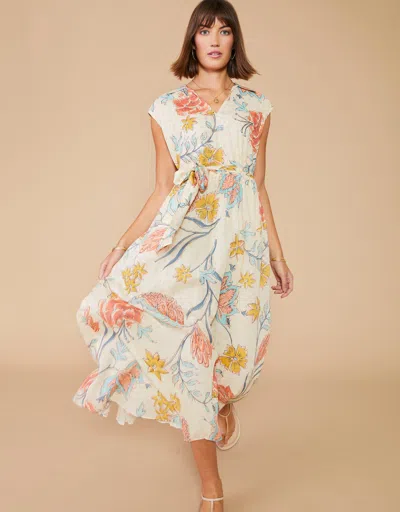 Spartina 449 Hallie Midi Dress Clara Starry Floral Cream In White