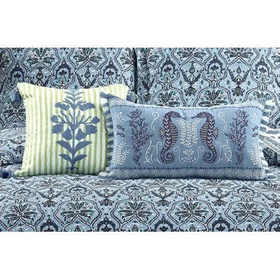 Spartina 449 Hamilton Crewel Embroidered Stripe Throw Pillow In Blue;white;green