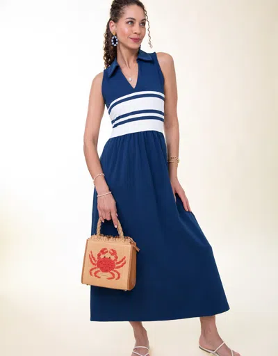 Spartina 449 Haven Midi Dress Navy Pearl White Stripe In Blue