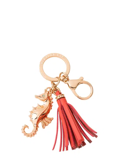 Spartina 449 Icon Tassel Keychain Seahorse/coral In Green